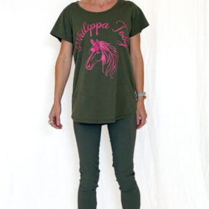 Philippa Toby logo t-shirt khaki and pink